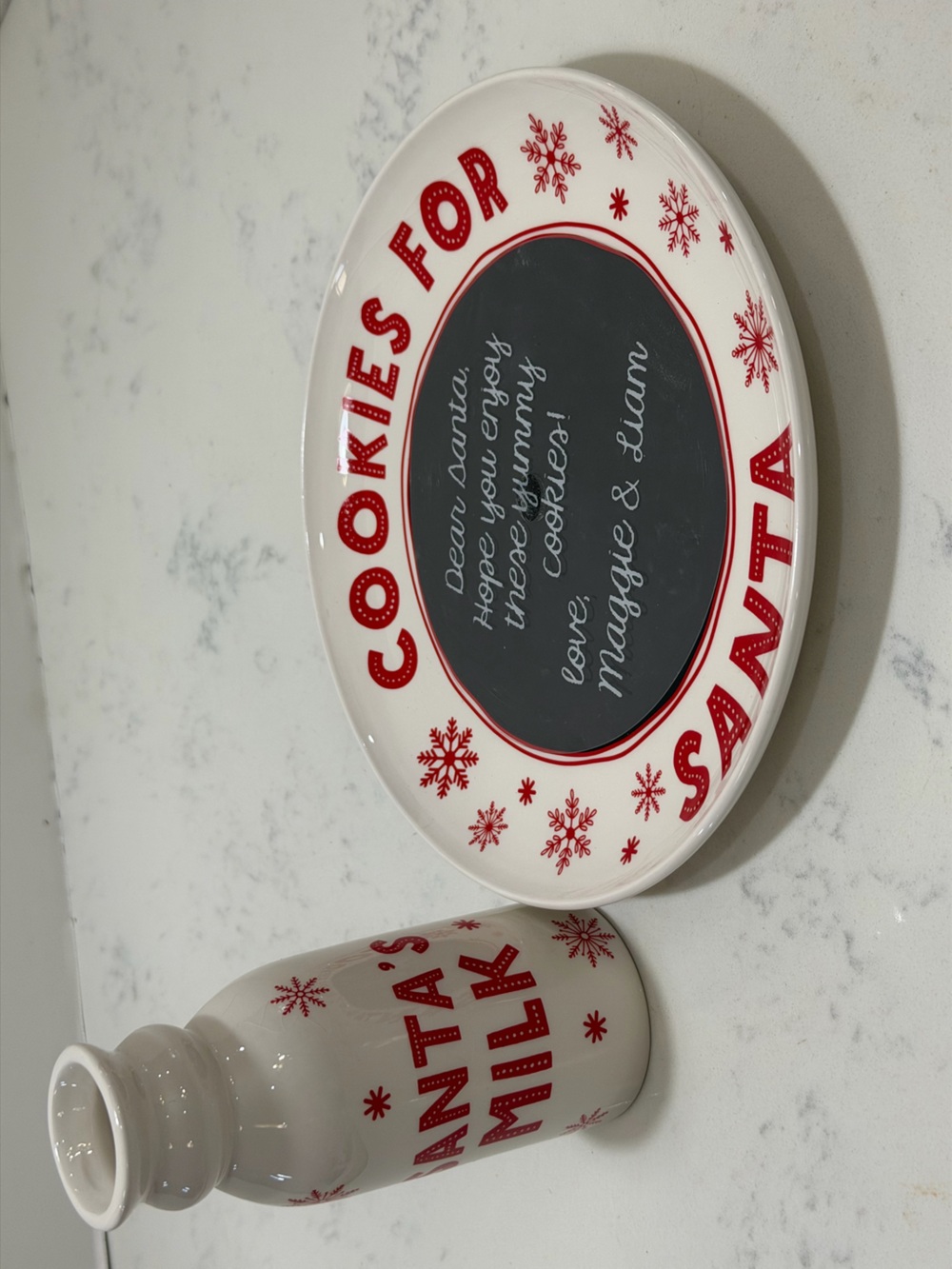 Santa Cookies Plate and Milk Bottle and plate Set - White and Red